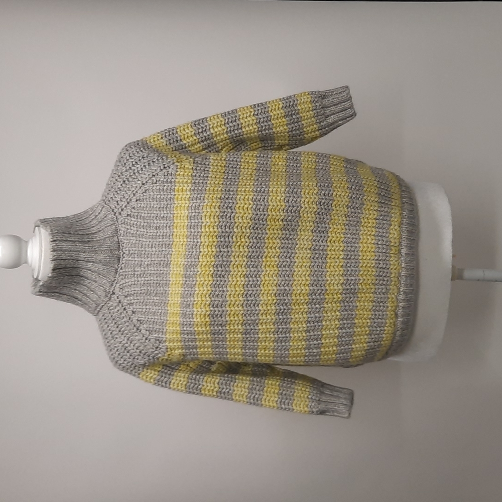 Victoria Secret Gray and Yellow Mock Turtleneck Shaker Knit Sweater, Size XS